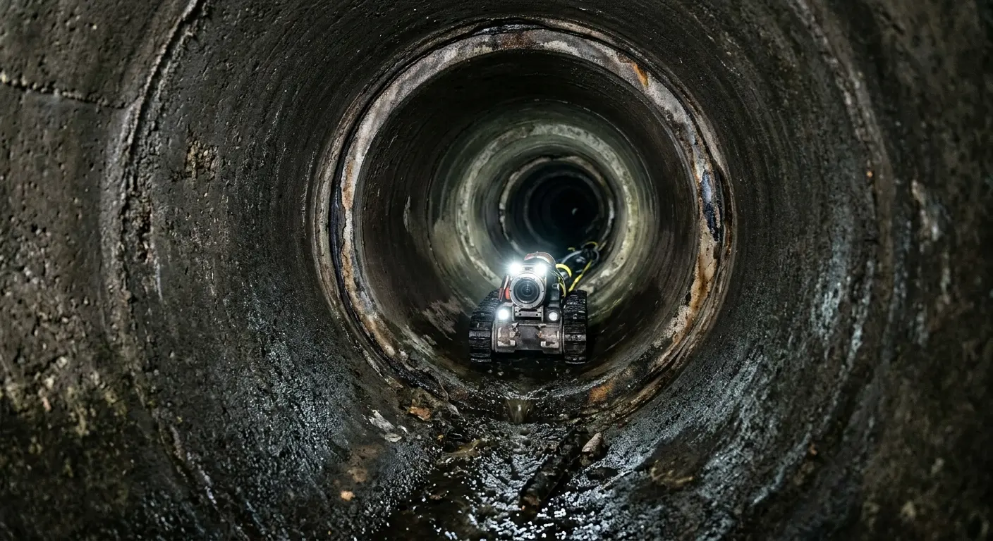 Robotic sewer camera inspecting pipe interior for Drain Snake Service in Jacinto City